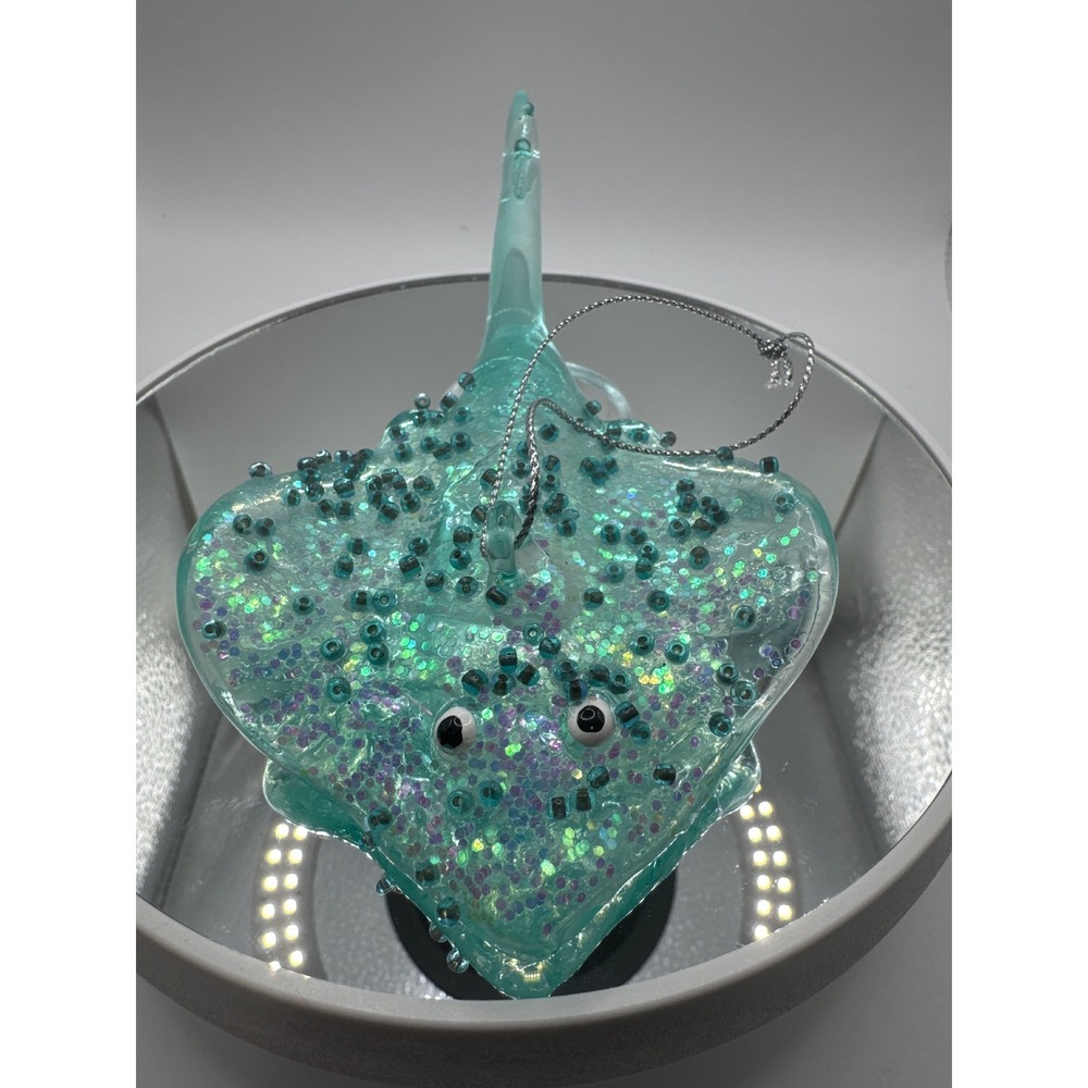 Robert Stanley Teal Glitter Stingray Ornament Coastal Christmas Sea Life 5.5"